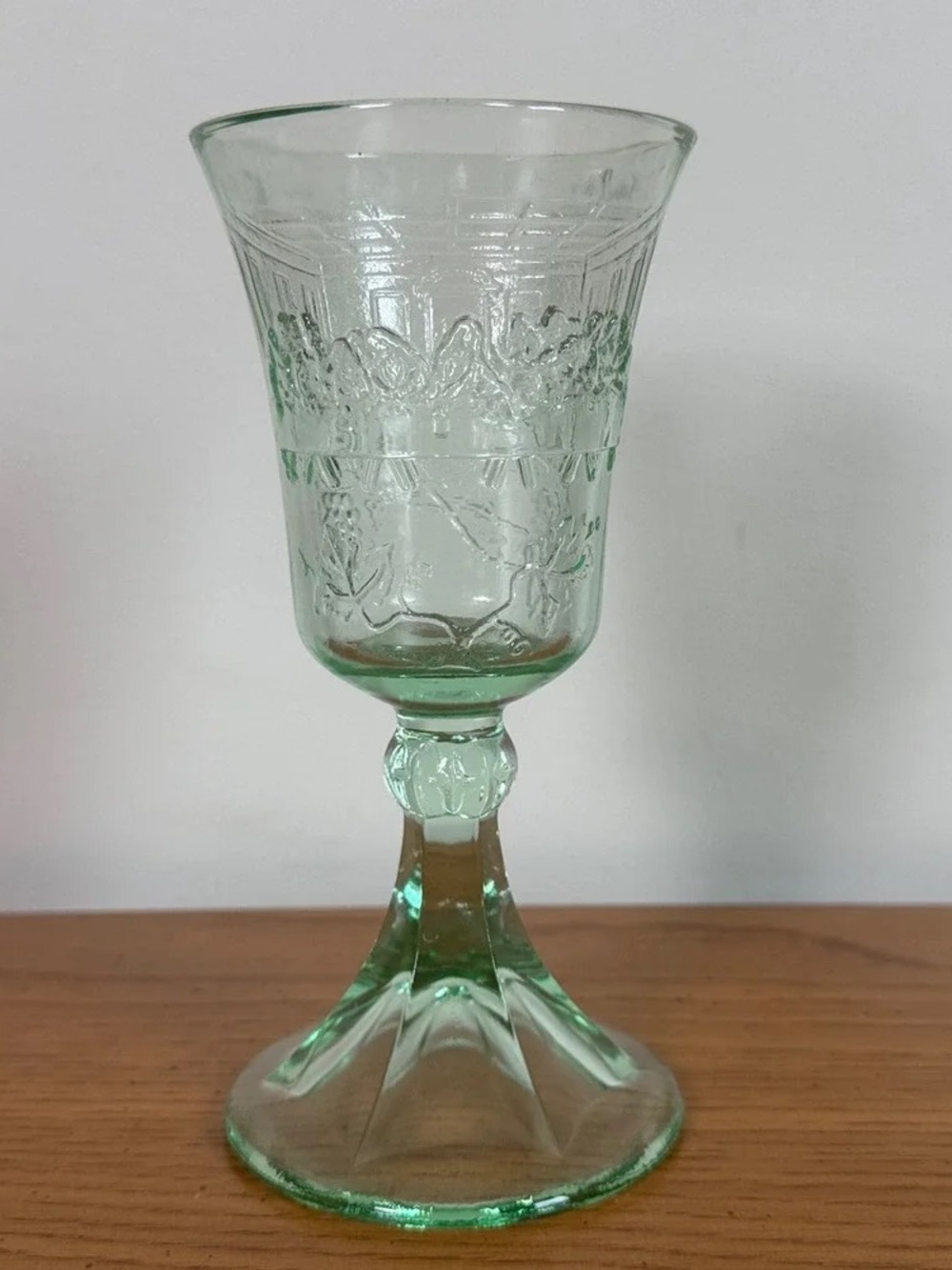 Light Green Embossed Pressed Glass Goblet - Decorative Stemware